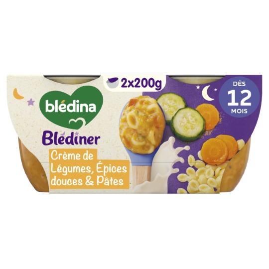 Plat bébé du soir dès 15 mois Crème de Légumes Epices et Pâtes Coquille Blédiner BLEDINA