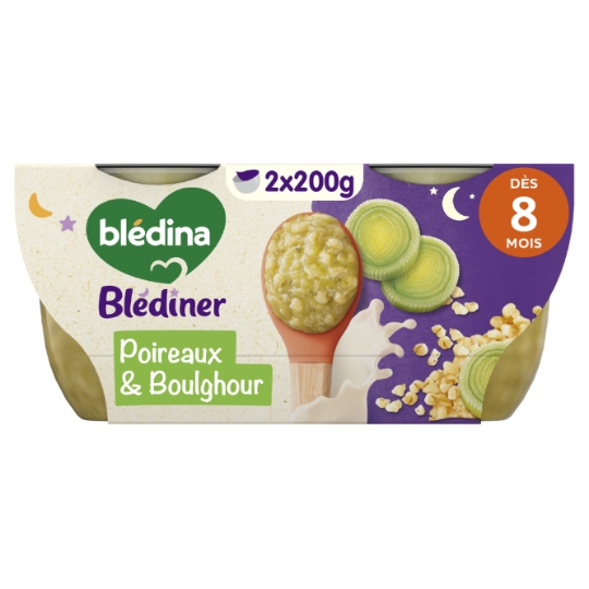 Plat bébé du soir dès 8 mois Fondue de poireaux et Boulghour Blédiner BLEDINA