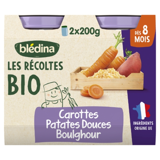 Plat bébé du soir dès 8 mois Carottes Patates douces Boulghour Les Récoltes Bio BLEDINA