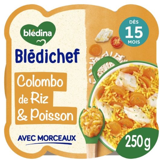 Plat bébé dès 15 mois Colombo de Riz et Poisson Façon Créole Blédichef BLEDINA