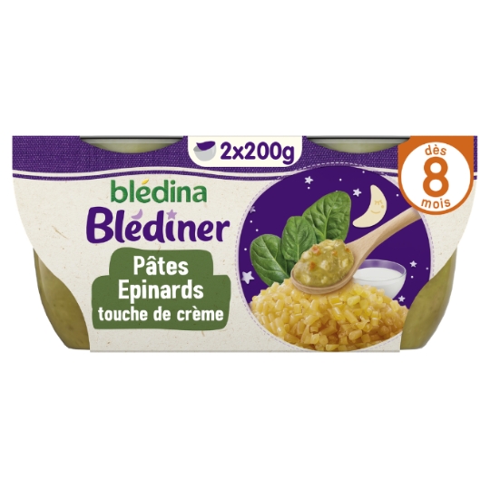 Plat bébé du Soir dès 8 mois Petites pâtes Épinards Crème Blédiner BLEDINA