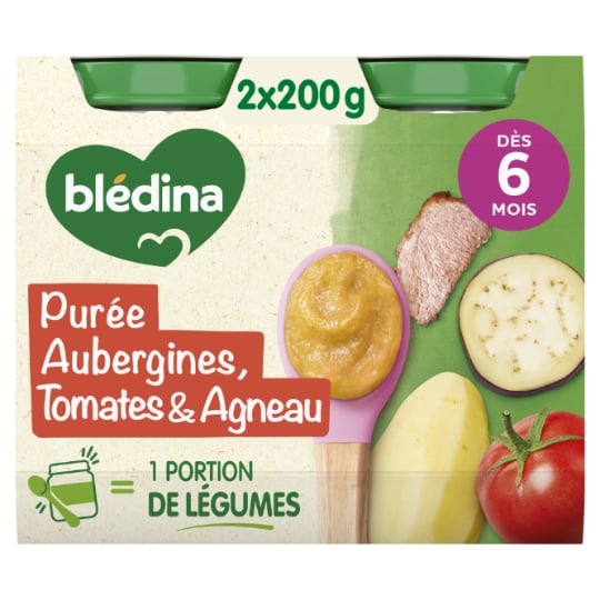Plat bébé dès 6 mois Purée Aubergines Tomates Agneau BLEDINA