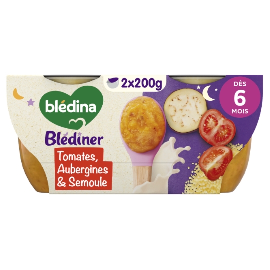 Plat bébé Du Soir dès 6 mois Douceur de Tomates Aubergines et Semoule Blédiner BLEDINA