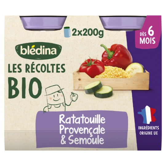 Plat bébé du soir dès 6 mois Petite ratatouille Semoule Les Récoltes Bio BLEDINA