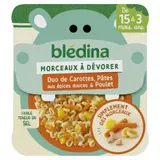 Plat bébé dès 15 mois Morceaux de Carottes Pâtes aux Épices douces et Poulet Morceaux à dévorer BLEDINA