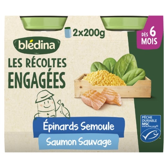 Plat bébé dès 6 mois Épinards Semoule Saumon Les Récoltes engagées Blédina BLEDINA