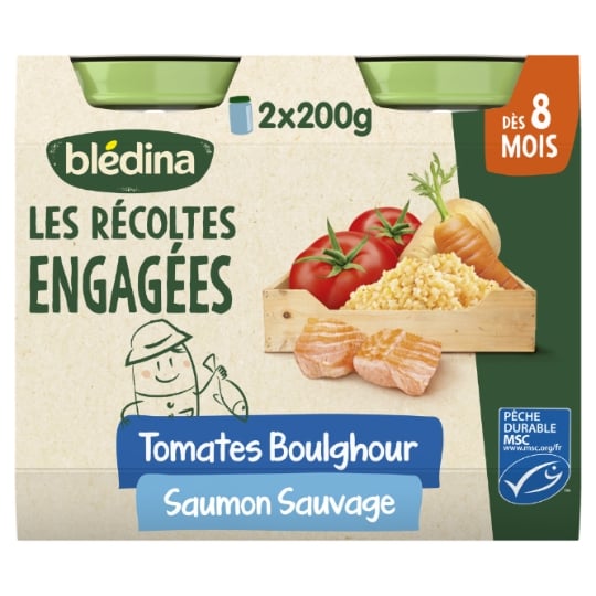 Plat bébé dès 8 mois Tomates Boulghour Saumon Les Récoltes Engagées BLEDINA