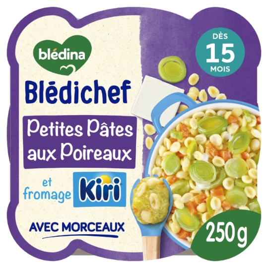 Plat bébé du soir dès 15 mois Pâtes Poireaux et fromage kiri Blédichef BLEDINA