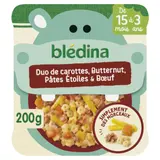 Plat bébé dès 15 mois Duo de Carottes Butternut Pâtes étoiles et Bœuf Morceaux à dévorer BLEDINA