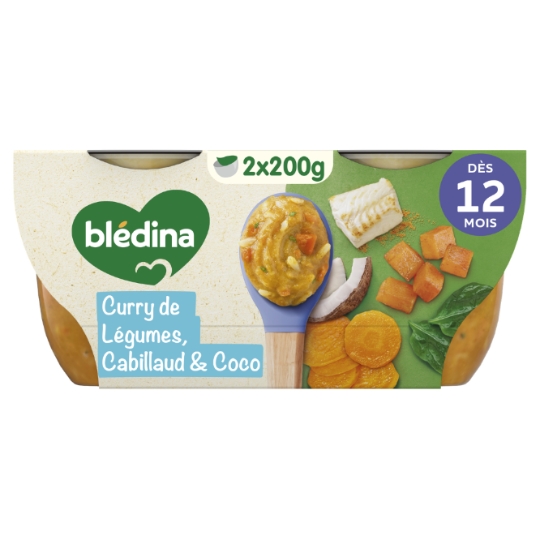 Plat bébé Curry de Légumes Cabillaud & Lait de Coco en Morceaux dès 12 Mois BLEDINA