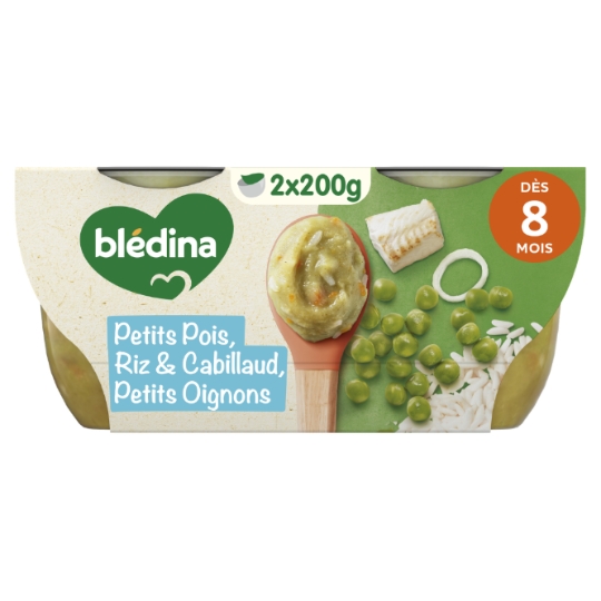 Plat bébé dès 8 mois Petits pois Riz Cabillaud et Petits oignons BLEDINA