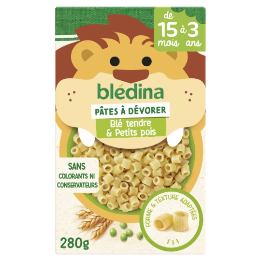 Pâtes à dévorer de 15 mois à 3 ans Blé Tendre Petits Pois BLEDINA