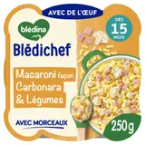 Plat bébé dès 15 mois Macaroni façon Carbonara et Petits Légumes avec Morceaux Bledichef BLEDINA
