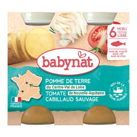 Plat bébé dès 6 mois Pomme de terre Tomate Cabillaud sauvage Babynat BABYBIO