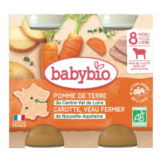 Plat bébé dès 8 mois PDT Carotte Veau BABYBIO