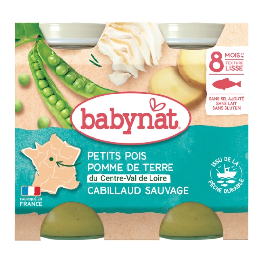 Plat bébé dès 8 mois Petits pois Cabillaud BABYBIO