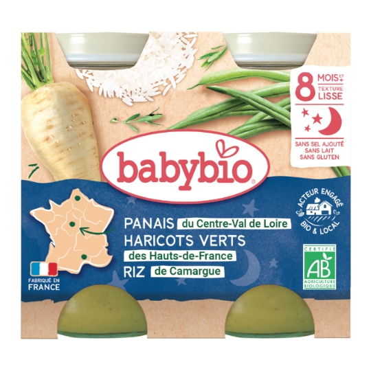 Plat bébé du soir dès 7 mois Panais Haricots verts Riz Bio BABYBIO