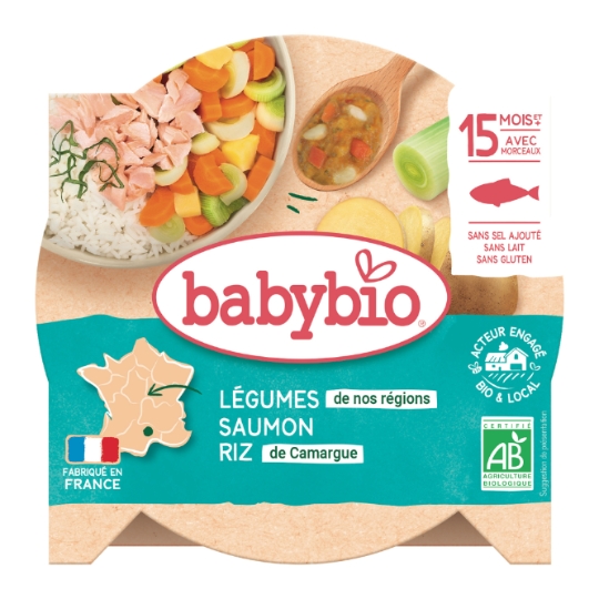 Plat bébé dès 15 mois Légumes Saumon Riz Bio Mon P'tit Plat BABYBIO