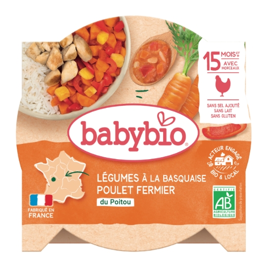 Plat bébé dès 15 mois Poulet Basquaise Bio BABYBIO
