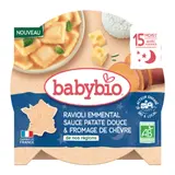 Plat bébé du soir dès 15 mois Ravioli Emmental Sauce Patate douce et Fromage de chèvre Bio BABYBIO