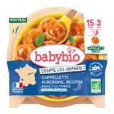 Plat bébé dès 15 mois Cappelletti Aubergine Ricotta Sauce à la Tomate Comme Les Grands BABYBIO