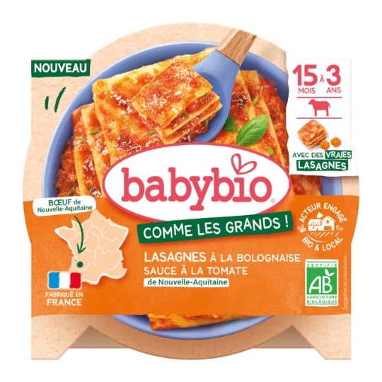 Plat Bébé 15 à 36 mois Lasagnes à la Bolognaise Bio Comme les Grands BABYBIO