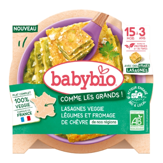 Plat Bébé 15 à 36 mois Lasagnes Veggie Légumes et Fromage de Chèvre Bio Comme les Grands BABYBIO