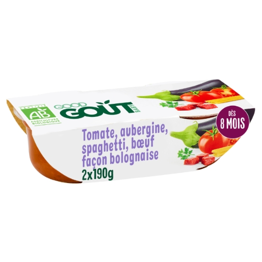 Plat bébé dès 8 mois Tomate Aubergine Spaghetti Bœuf façon Bolognaise Bio GOOD GOUT