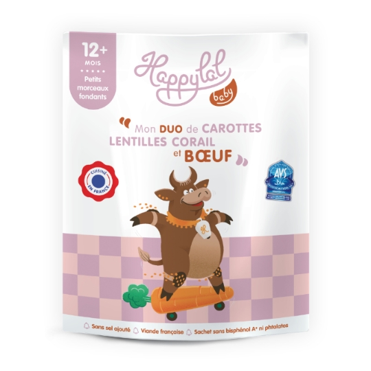 Plat bébé dès 12 mois Carottes Lentilles corail Bœuf Halal HAPPYLAL