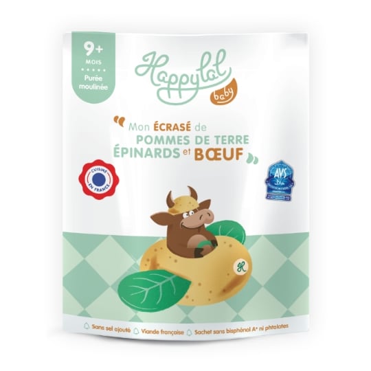 Plat bébé dès 9 mois Écrasé de Pommes de Terre Épinards & Bœuf HAPPYLAL BABY