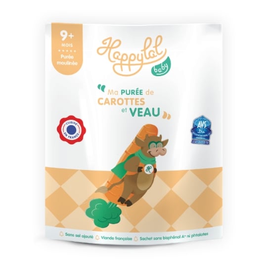 Plat bébé dès 9 mois Purée de Carottes et Veau HAPPYLAL BABY
