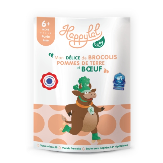 Purée Lisse mon Délice de Brocolis Pommes de Terre et Boeuf HAPPYLAL BABY
