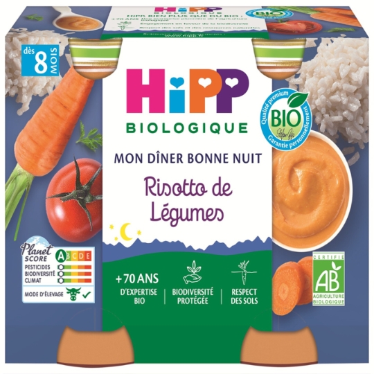 Plat bébé dès 8 mois Risotto de légumes Bio Mon Dîner Bonne Nuit HIPP BIOLOGIQUE