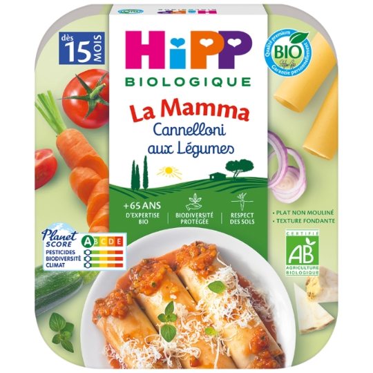 Plat bébé dès 15 mois Cannelloni aux Légumes Bio La mamma HIPP BIOLOGIQUE