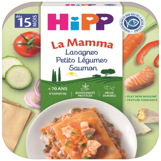 Plat bébé dès 15 mois Lasagnes Petits légumes Saumon La Mamma HIPP BIOLOGIQUE