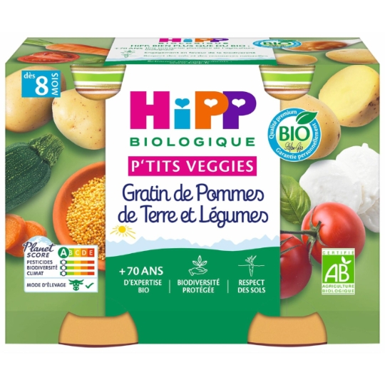 Plat bébé dès 8 mois Gratin de Pommes de terre et Légumes Bio P'tits veggies HIPP BIOLOGIQUE