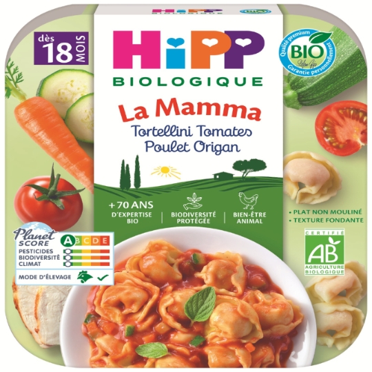 Plat bébé dès 18 mois Tortellini Poulet Origan Bio La Mamma HIPP BIOLOGIQUE
