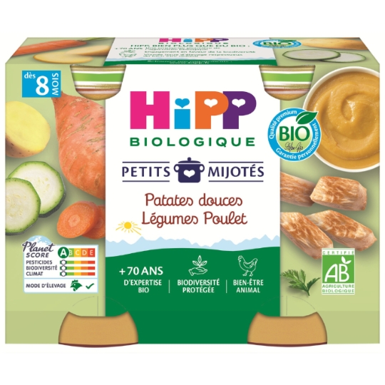 Plat bébé dès 6 mois Patate douce Légumes Poulet Bio Petits Mijotés HIPP BIOLOGIQUE