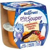Plat bébé du soir Dés 8 Mois Aubergines Tomates Pâtes P'tit Souper NATURNES