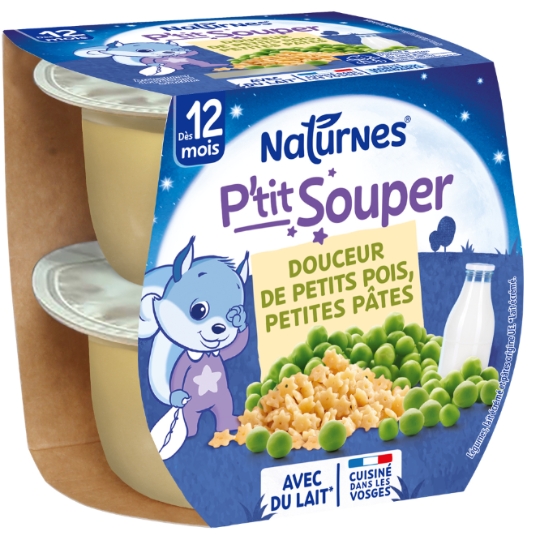 Plat bébé du soir dès 12 Mois Petits pois Pâtes P'tit souper NATURNES
