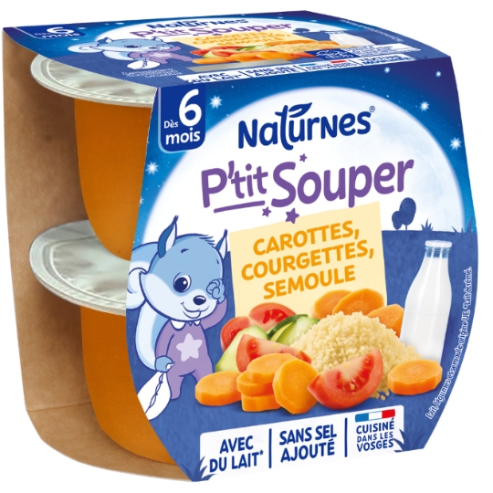 Plat bébé du soir Dés 6+ mois Carottes Courgettes P'tit Souper NATURNES