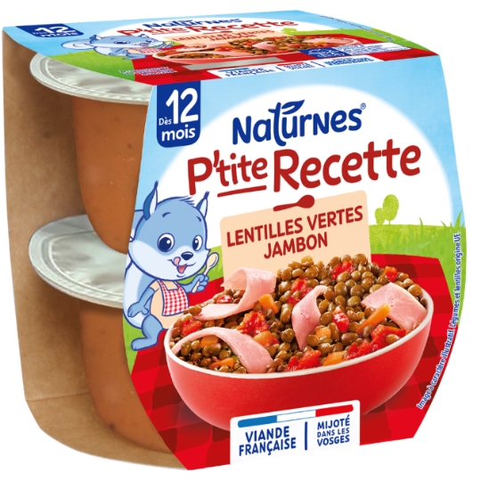 Plat bébé dés 12 mois Lentilles vertes Jambon P'tite recette NATURNES