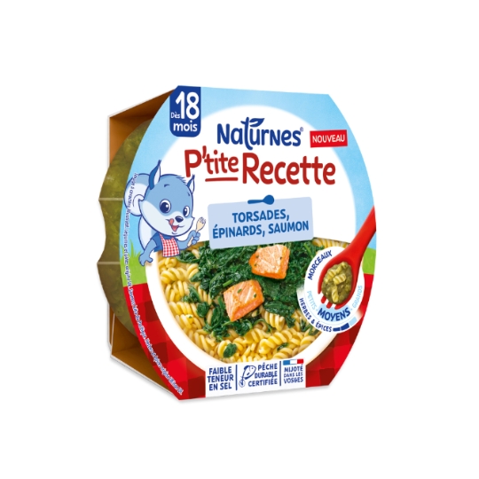 Plat Bébé Dès 18 mois Morceaux Moyens Torsades  Epinard Saumon P'tite Recette NATURNES