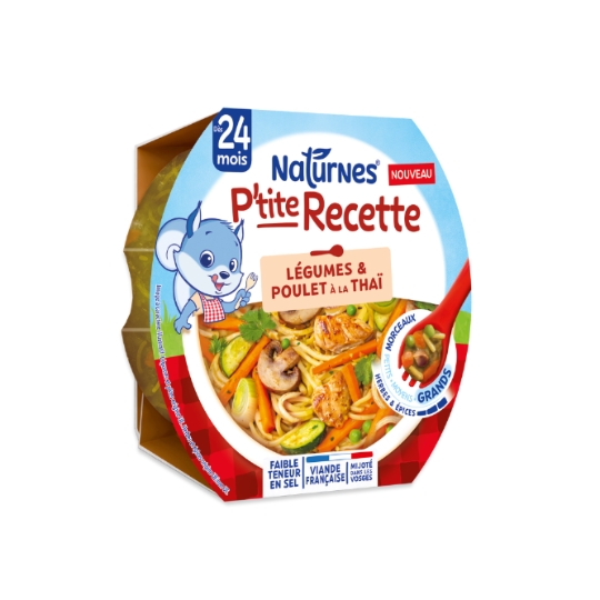 Plat Bébé Dès 24 mois Grands Morceaux Légumes & Poulet à la Thaï P'tite Recette NATURNES