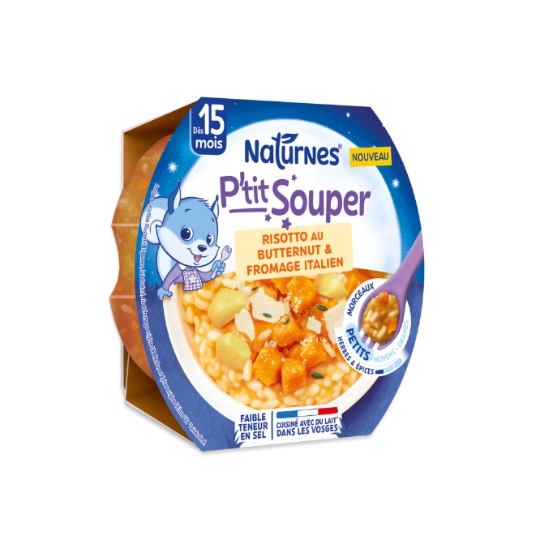 Plat Bébé Dès 15 mois Petits Morceaux Risotto au Butternut & Fromage Italien P'tit Souper NATURNES