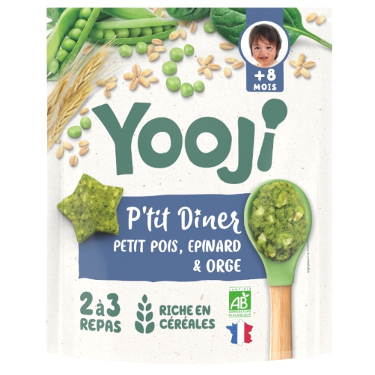 Plat bébé Dès 8 mois Purée morceaux Petit Pois Orge Bio P'tit Diner YOOJI