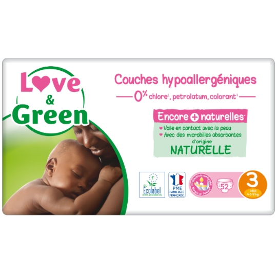 Couches Bébé Taille 3 4-9kg Ecologiques Hypoallergénique LOVE & GREEN
