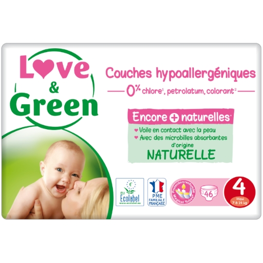 Couches Bébé Taille 4 7-14kg Hypoallergéniques LOVE & GREEN