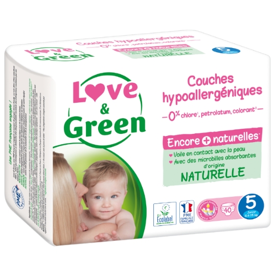 Couches Bébé Taille 5 11-25kg Hypoallergéniques LOVE & GREEN