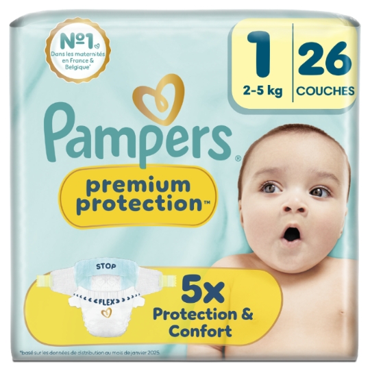 Couches Bébé 2-5kg Taille 1 Premium Protection PAMPERS